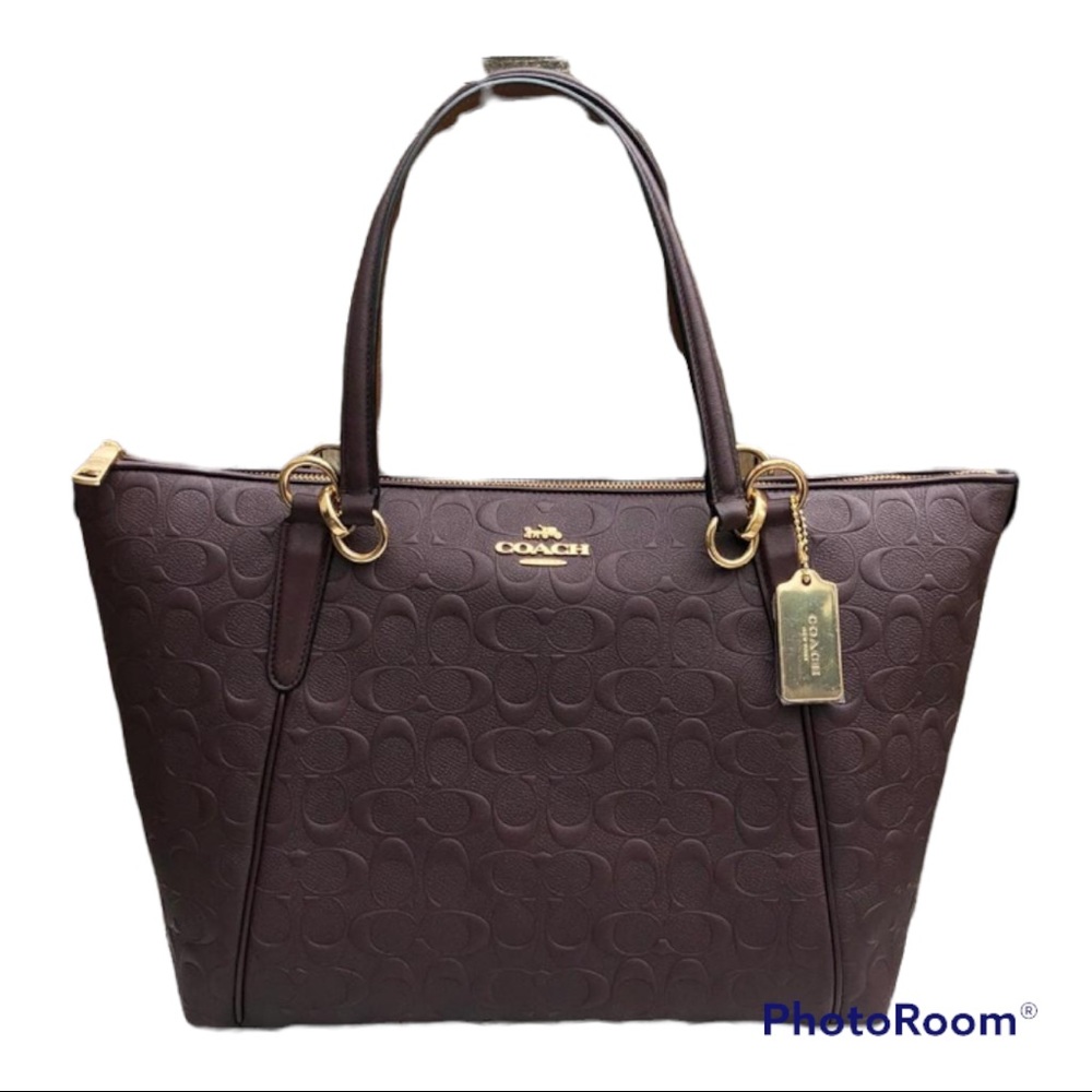 COACH Ava Embossed Signature Patent Leather Crossbody Bag Tote, Burgundy/Wine